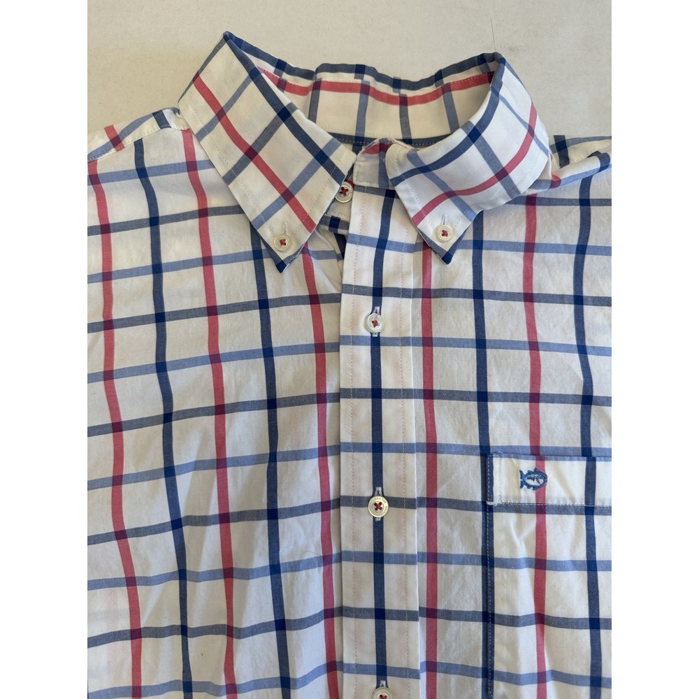 Southern Tide Shirt Mens Medium M Red White Blue Plaid Button Down Long Sleeve